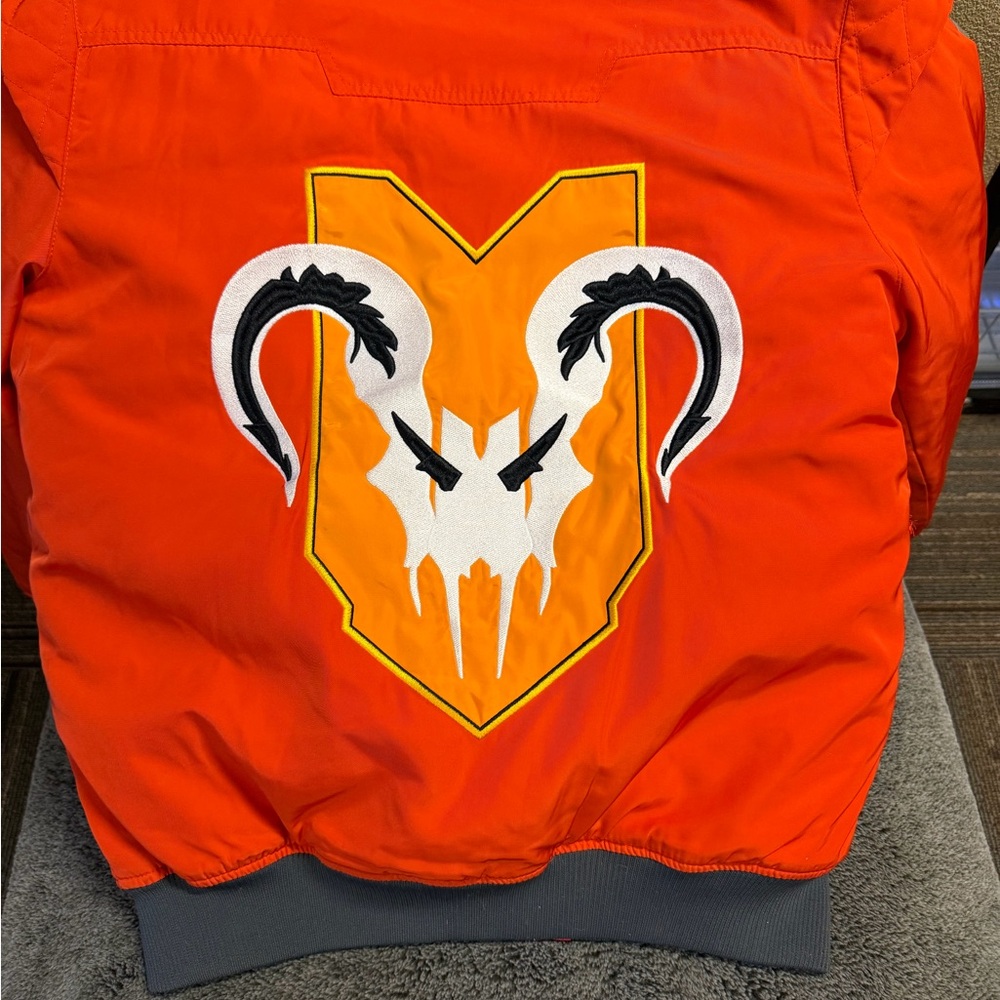 Apex Orange Bomber Jacket with Ram Design